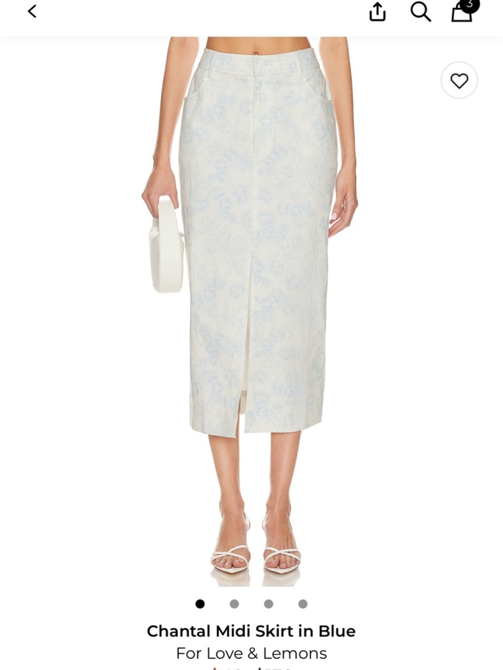 For Love & Lemons Blue Floral Jacquard Midi Skirt